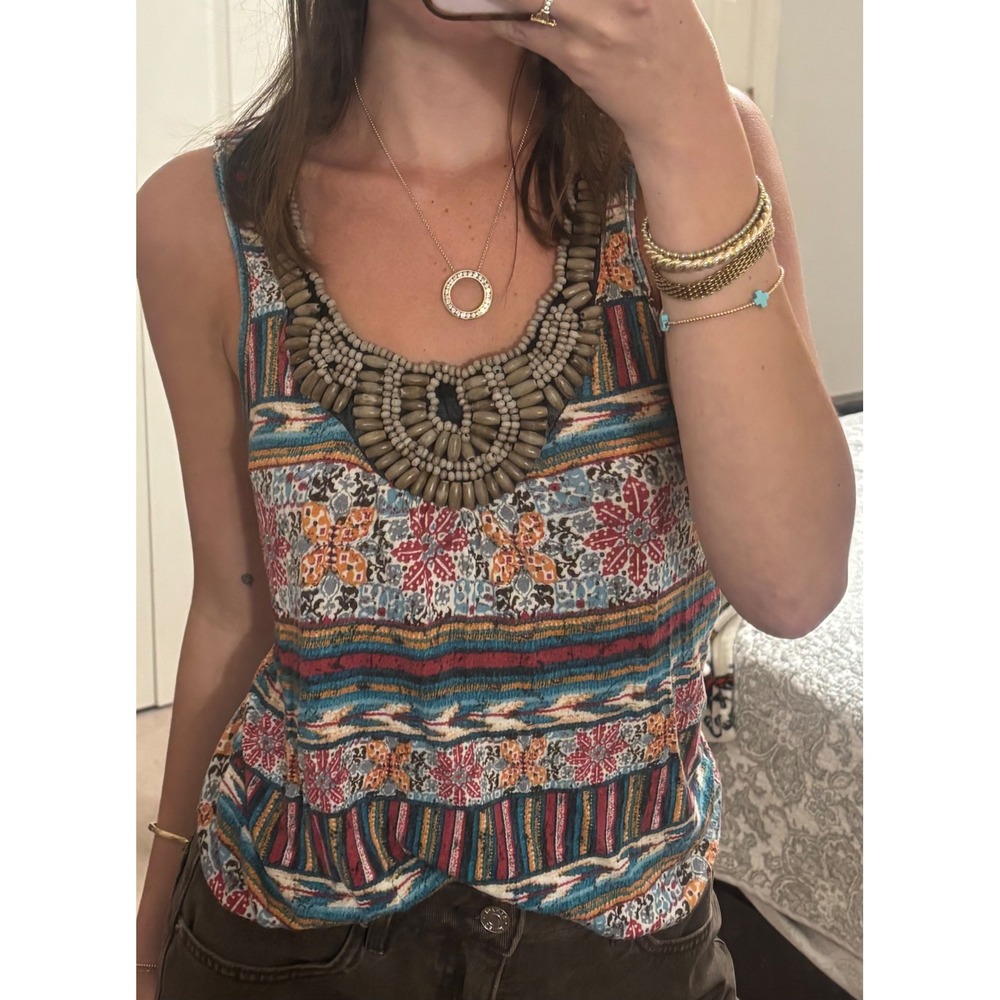 Vintage‎ Forever 21 Beaded Tank Top Womens S Multi Color Boho Festival Hippie